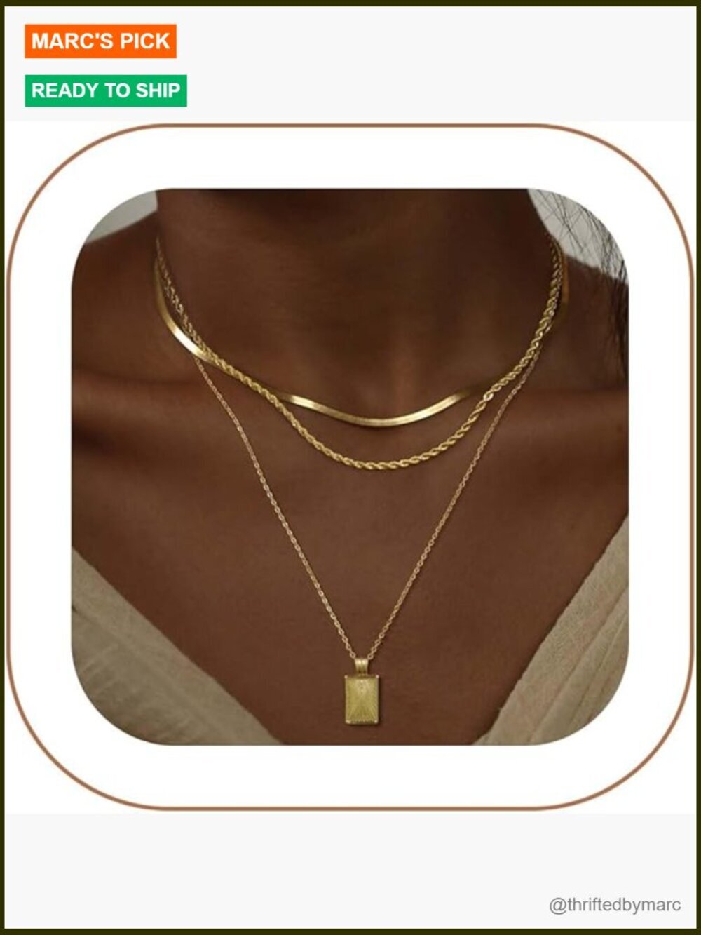 Layered Gold Plated Necklace Set 3 Pack Stackable Pendant Chains